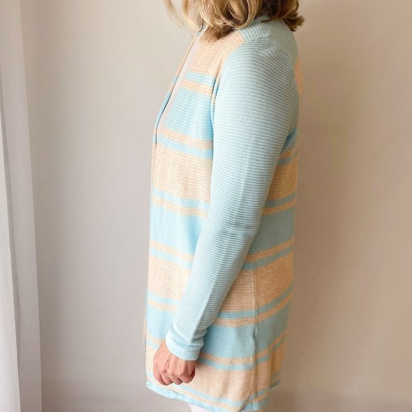 Cyrus light blue and tan striped open cardigan - Picture 2 of 15